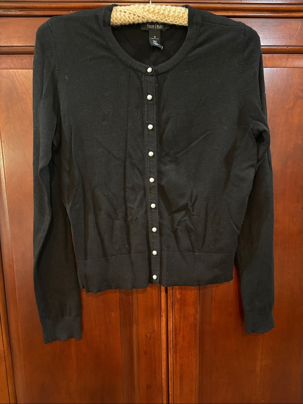 White House Black Market Black Pearl-Button Crewneck Cardigan